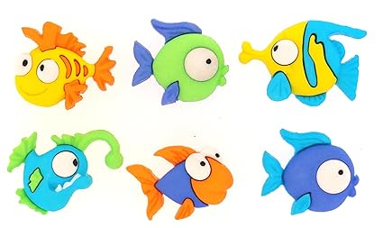 Jesse James Dress It Up Lustige Fische Knopf, Kunststoff, bunt 10x7.5x2 cm 5-Einheiten