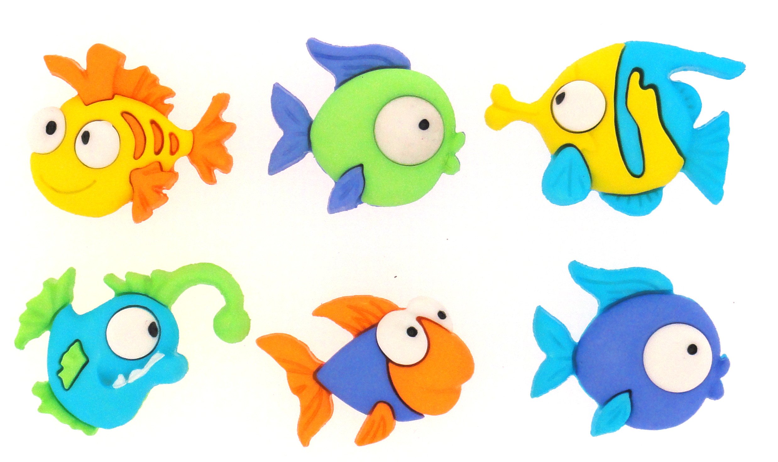 Dress it Up "Something Fishy Button, Plastic, Multi-Colour, 22 x 20-24 x 20 mm, 6-Piece