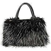Popchrio Furry Tote Bag Soft Faux Fur Bags Lightweight Travel Bags Cute Madam Plush Purses