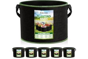 CHRORINE 6-Pack 5 Gallon Grow Bags 300G Thickened Aeration Fabric Pots with Handles Suitable for Planting Plants Flowers and 