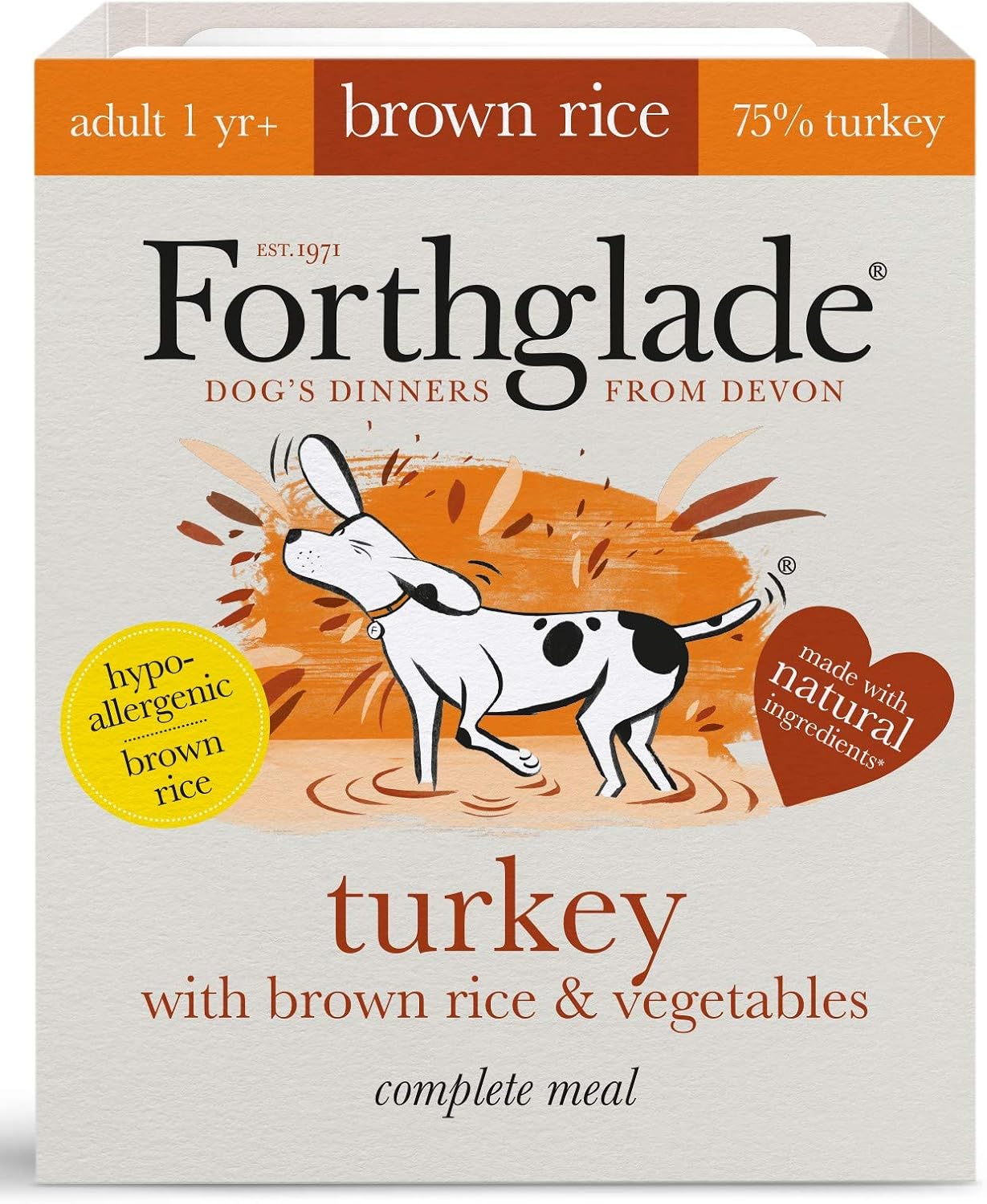 Forthglade 100% Natural Dog Food Complete Wet Dog Food Turkey, Brown Rice & Vegetables 395g (18 Pack), 7.11 kg (Pack of 1)
