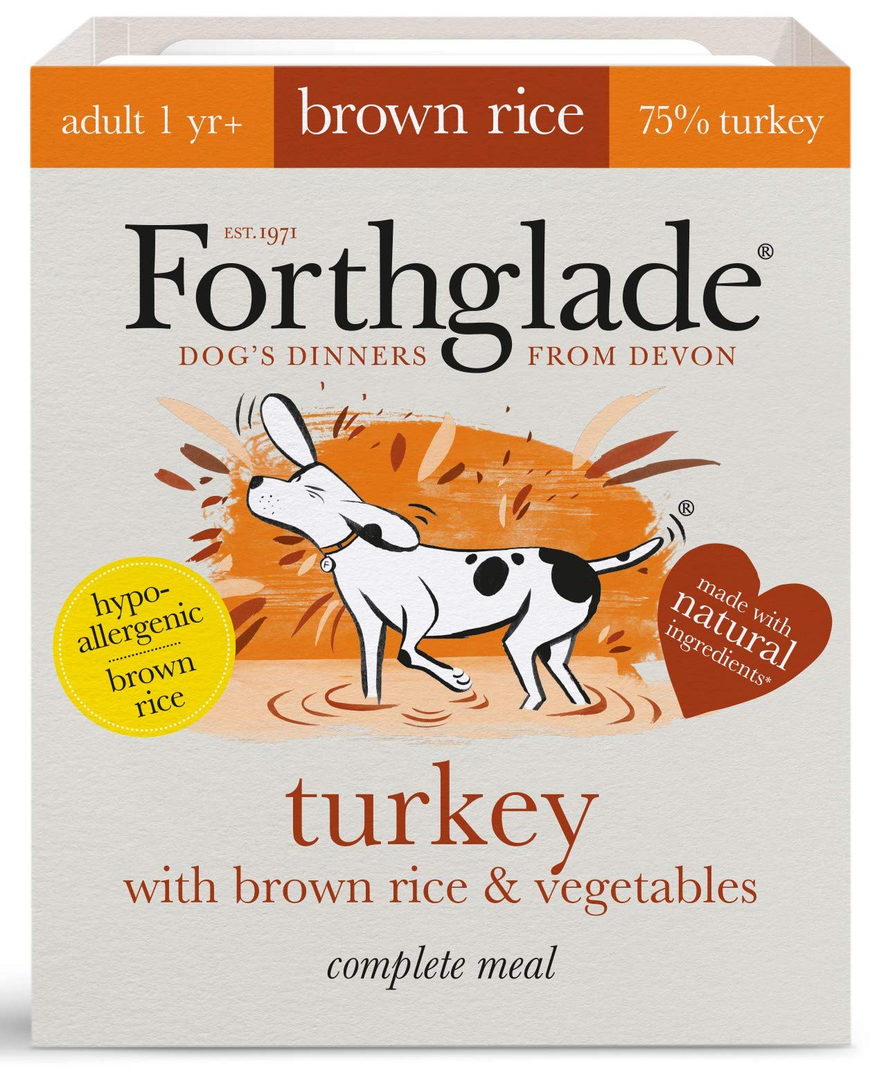 Forthglade 100% Natural Dog Food Complete Wet Dog Food Turkey, Brown Rice & Vegetables 395g (18 Pack)