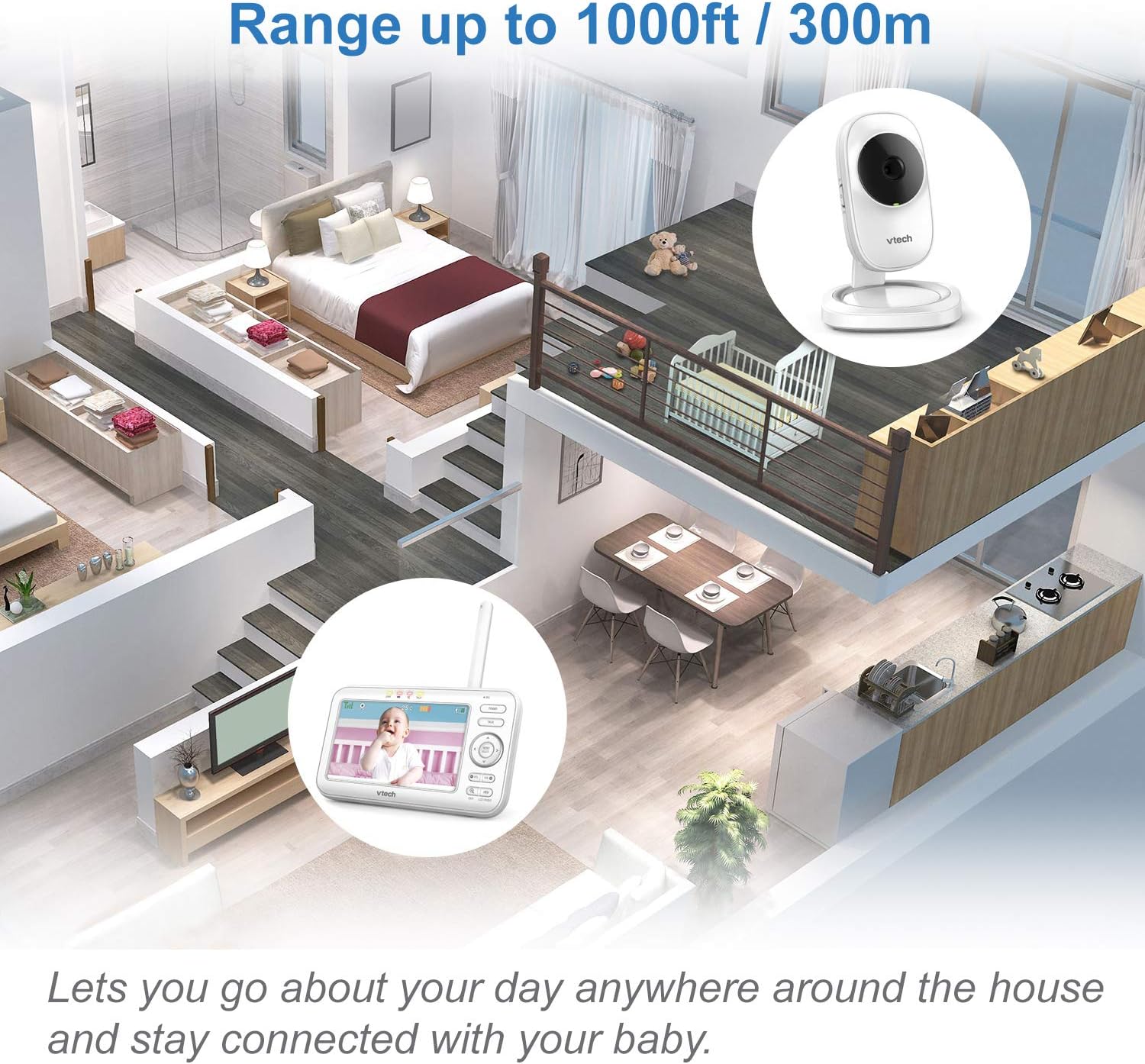 VTech LM808-1W Baby Monitor with Camera,300m Long Range, Auto Night Vision, Video Baby Monitor with 5" Screen - Image 4