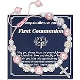 Kaluofan First Communion Gifts, Handmade Inspirational Cross Bracelet with Blessing Card, Baptism Confirmation Gifts Birthday Bracelet