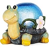 AFINETH Solar Garden Statues, Turtle Outdoor Decor with Solar Cracked Glass Light, Resin Turtle Lawn Ornament, Indoor Outdoor Decorations for Patio, Balcony, Yard, Porch, Lawn Housewarming