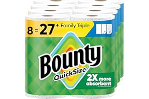 New Bounty Quick Size Paper Towels, White, 8 Family Triple Rolls = 27 Regular Rolls