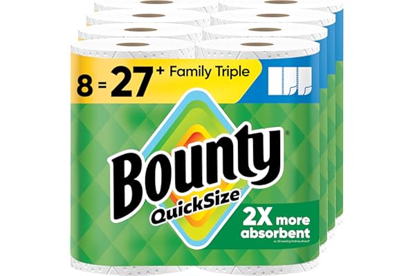 Bounty Paper Towels Quick-Size, White, 8 Family Triple Rolls = 27 Regular Rolls