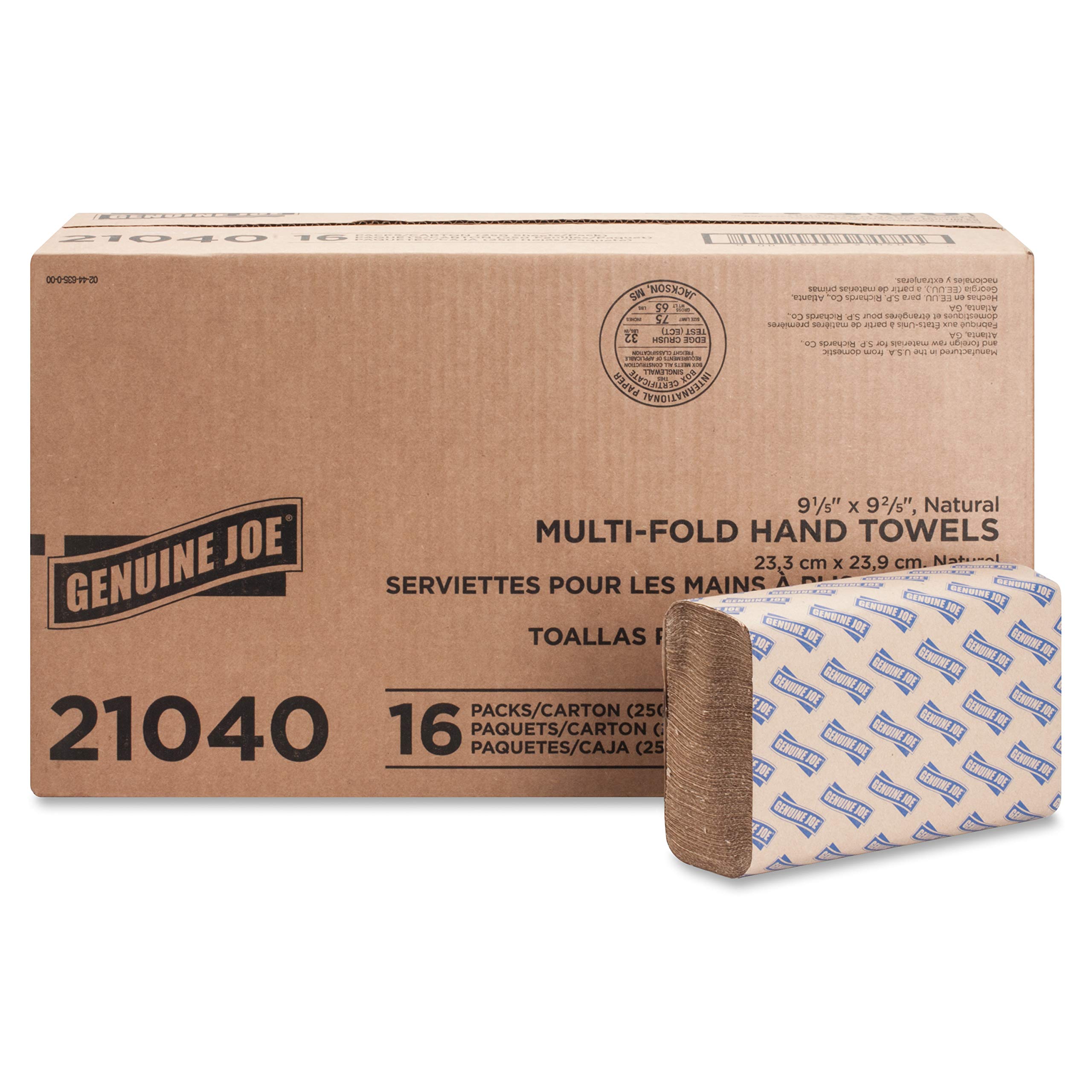 Genuine Joe GJO21040 Multifold Natural Towels (16 Packs, 250 per pack)
