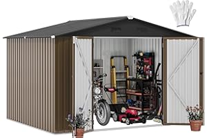 DWVO 10'x8' Large Metal Outdoor Storage Shed, Heavy Duty Tool Storage Sheds for Backyard Patio Lawn - Ideal for Bicycles, Garden Tools, and Lawn Equipment, Easy-to-Assemble, Brown