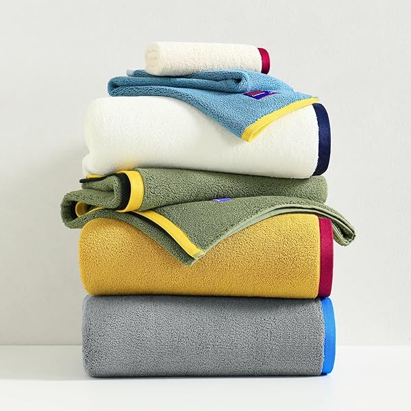 QAXOPL 6 PACK PREMIUM BATH TOWELS SET,2 BATH TOWELS, 2 HAND TOWELS, 2 WASHCLOTHS,100% COTTON EXTRA ABSORBENT SILK HEMMING TOWELS FOR BATHROOM (GREY)