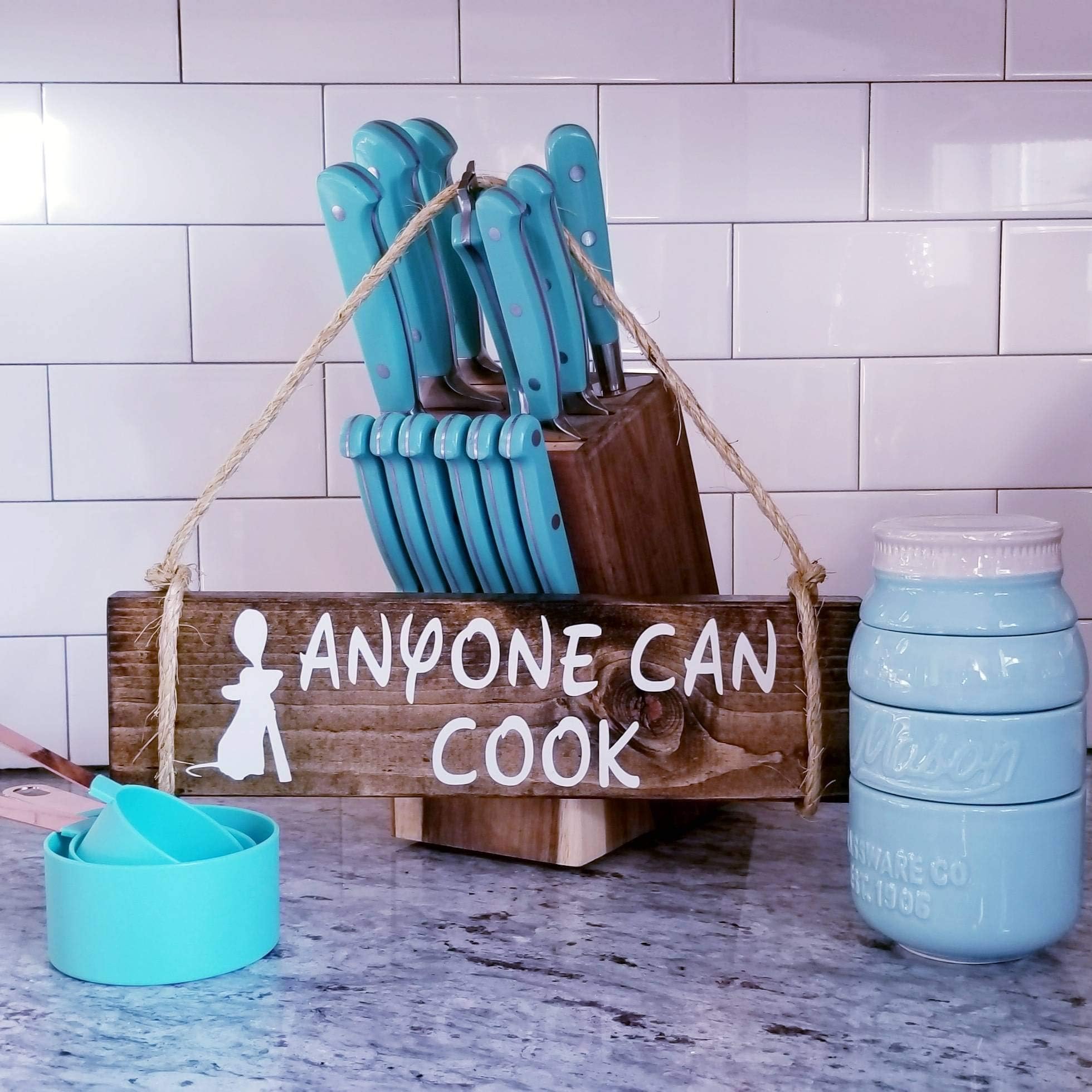 Zacathan432 Anyone Can Cook Ratatouille Kitchen Cortoon Theme Vinyl Wood Sign Rope Wall Decor Home Housewarming Gift Rustic