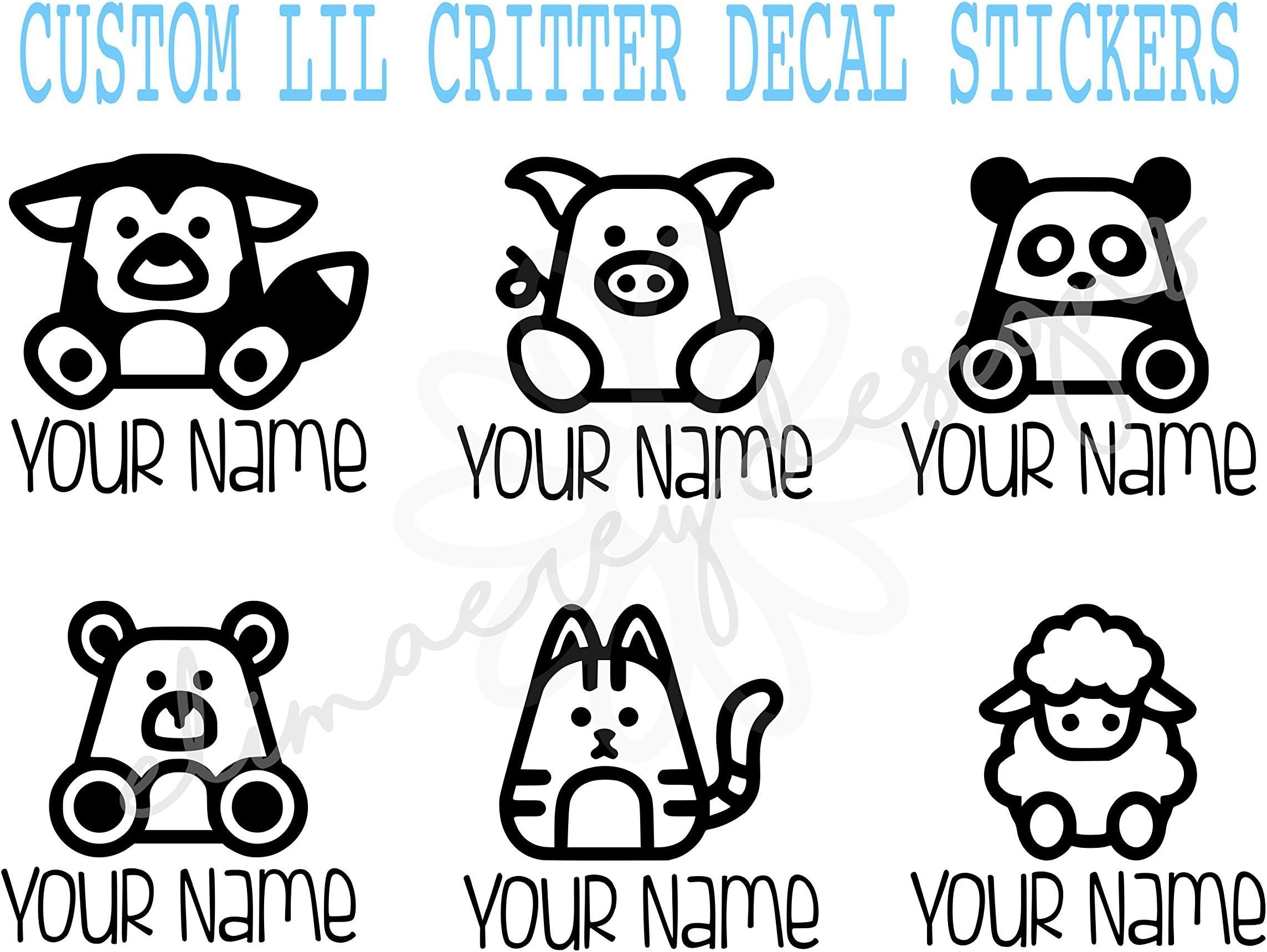 EliMaeRey Designs Kids Lil Critters Custom Name Sticker Decals, Cups, Bottles, Daycare Labels, Laptop, Tumbler, Car window, etc.