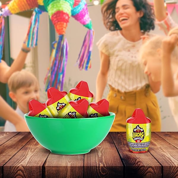 LUCAS BOMVASO JELLY LEMON FLAVORED WITH CHEWING GUM CANDY, 1.06OZ – 10 PIECES PACK FOR TREATS, FRUIT, PARTIES, PIÑATAS