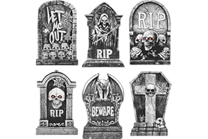 Ouddy Mode 17'' Tombstones Halloween Decor, 6 Pack Large Halloween Tombstones Outdoor Decorations for Yard Signs, Scary Plastic Gravestone Decorations for Yard Lawn Garden Waterproof