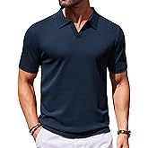 COOFANDY Men's V Neck Short Sleeve Stretch Knit Polo Shirt