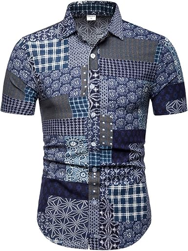 Men's Short-Sleeved Shirts Fashion Printing Slim Regular-fit