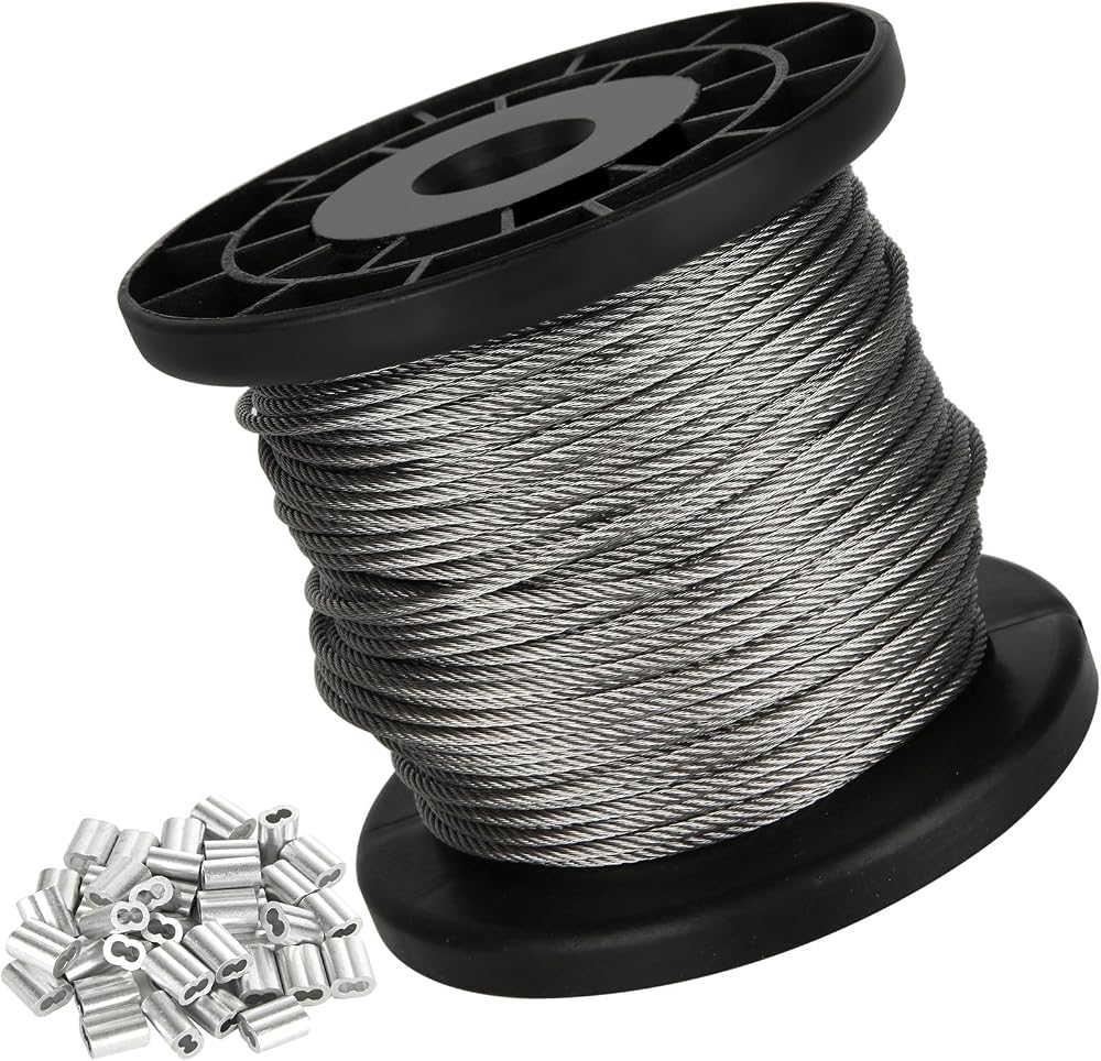 MIVIDE 50m 2mm 304 Stainless Steel Wire Rope Cable Aluminum Crimping Loop