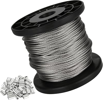 MIVIDE 50m 2mm 304 Stainless Steel Wire Rope Cable Aluminum Crimping Loop