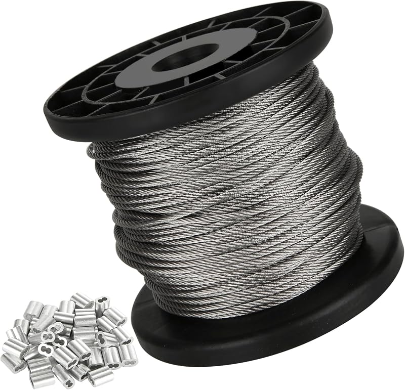 MIVIDE 50m 2mm 304 Stainless Steel Wire Rope Cable Aluminum Crimping Loop