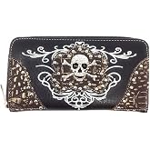 Texas West Women's Embroidered Metal Skull Purse Handbag and Wallet set in 7 colors