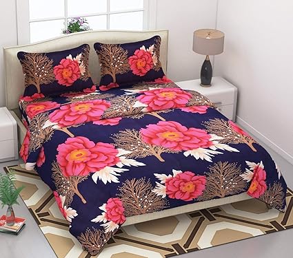 DINNY 3D Printed Microfiber Double Bedsheet with 2 Pillow Covers (Multicolour)