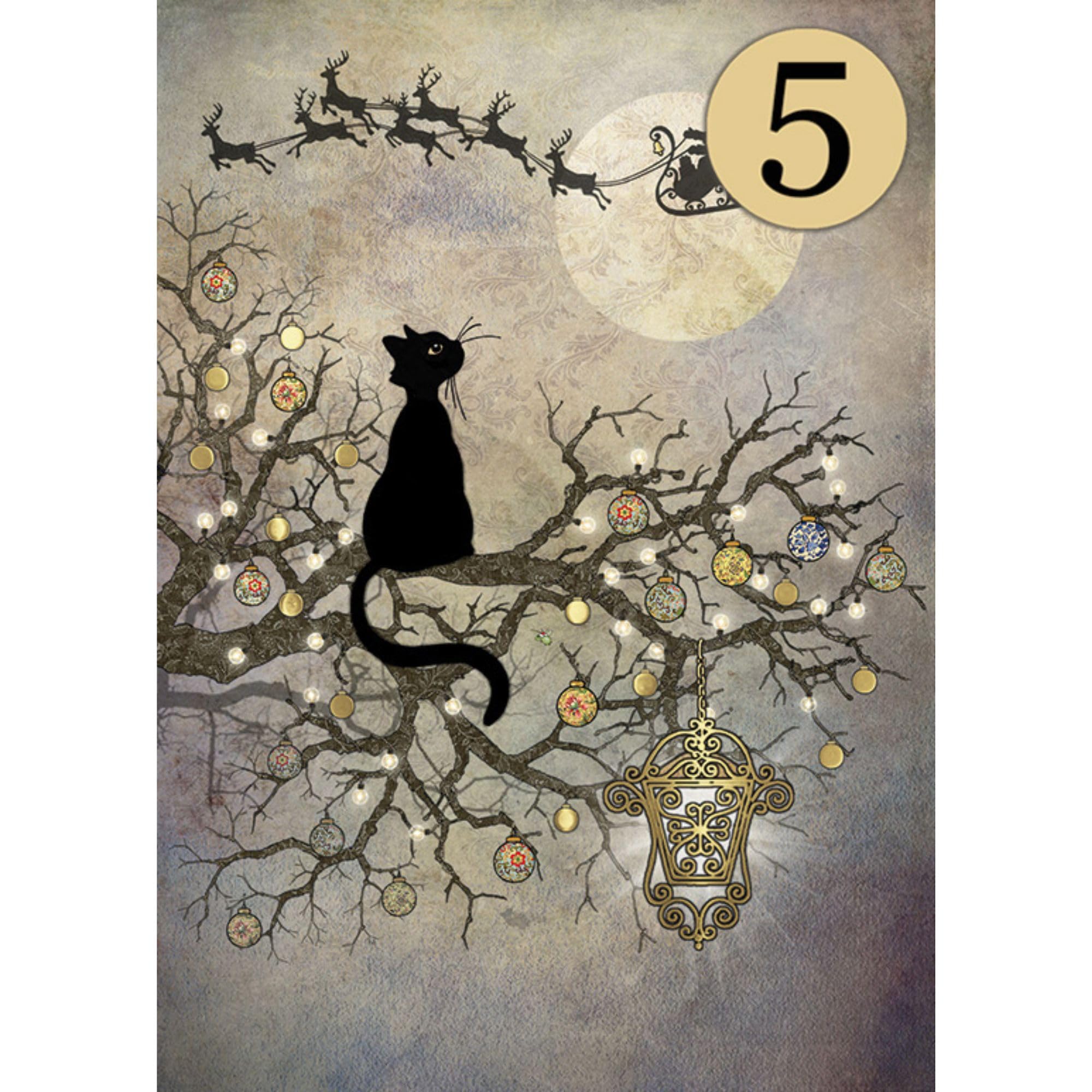 Bug Art Christmas Cards Pack of 5 - Cat & Santa Design - Embossed Foil Finish - Festive Christmas Cards Multipack