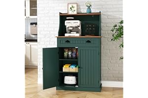 HOLTICO 54" Kitchen Pantry Storage Cabinet with Doors and Adjustable Shelves, Green Freestanding Microwave Cabinet with Drawer for Kitchen, Coffee Bar, Living Room