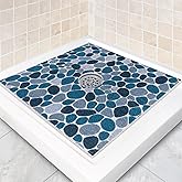 Square Shower Mat Non Slip: 24 x 24 Inch Shower Mats with Drain Hole in Middle - PVC Loofah Anti Slip Shower Floor Matt for Inside Shower