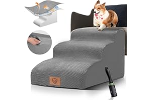 Kphico Pet Stairs Step,Non-Slip Dog Steps 3 Tiers,15.7"High Density Foam Dog Ramps,Extra Wide Deep Pet Steps for High Beds Couch,Idea for Older Dogs,Pet with Joint Pain-Send 1 Pet Hair Remover Roller