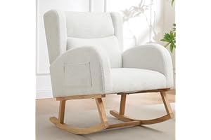 HCHAIRH Rocking Chair Nursery,Teddy Nursery Rocking Chairs, Wingback Rocker for Nursery for Living Room Bedroom(Teddy White)