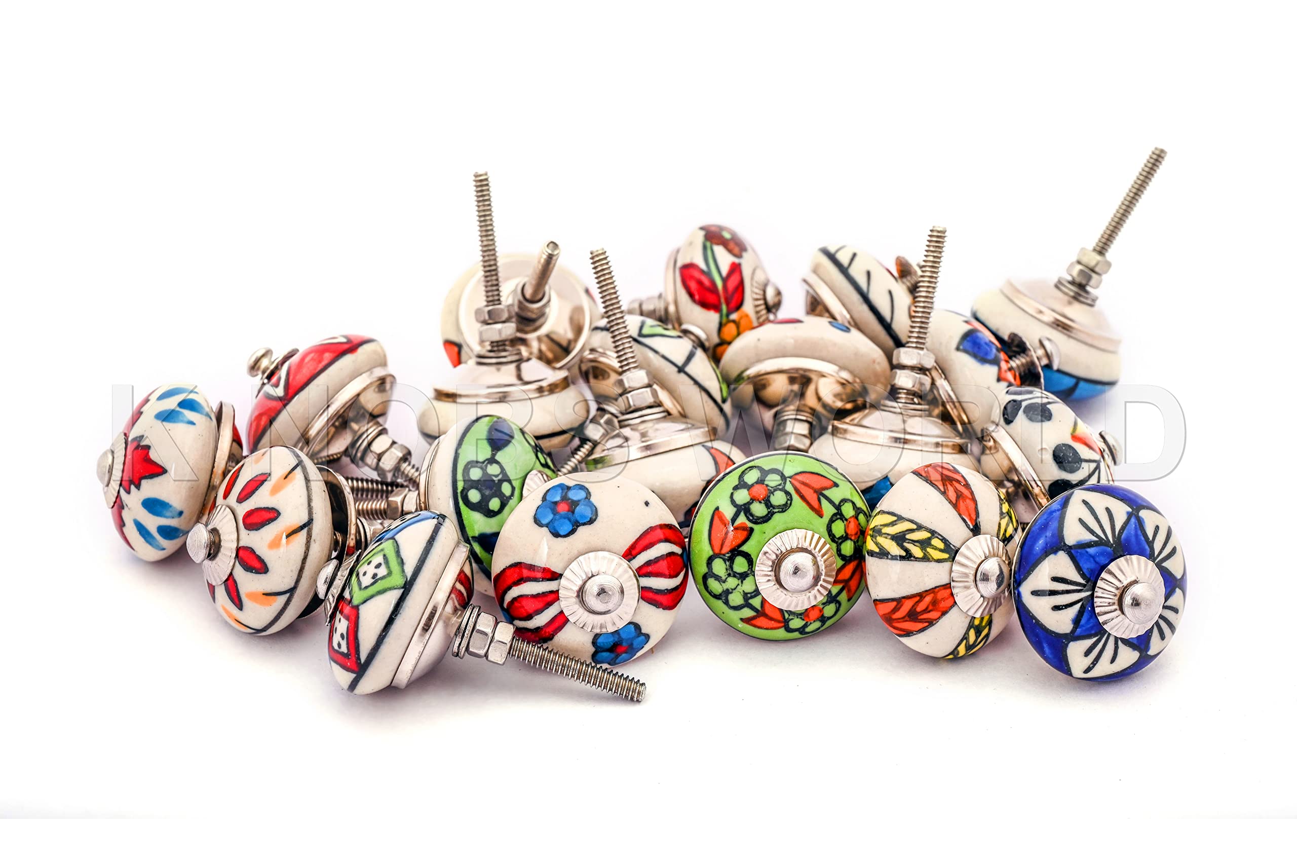 20 Mix Vintage Look Flower Assorted Ceramic Knobs Door Handle Cabinet Drawer Cupboard Pull (Round)