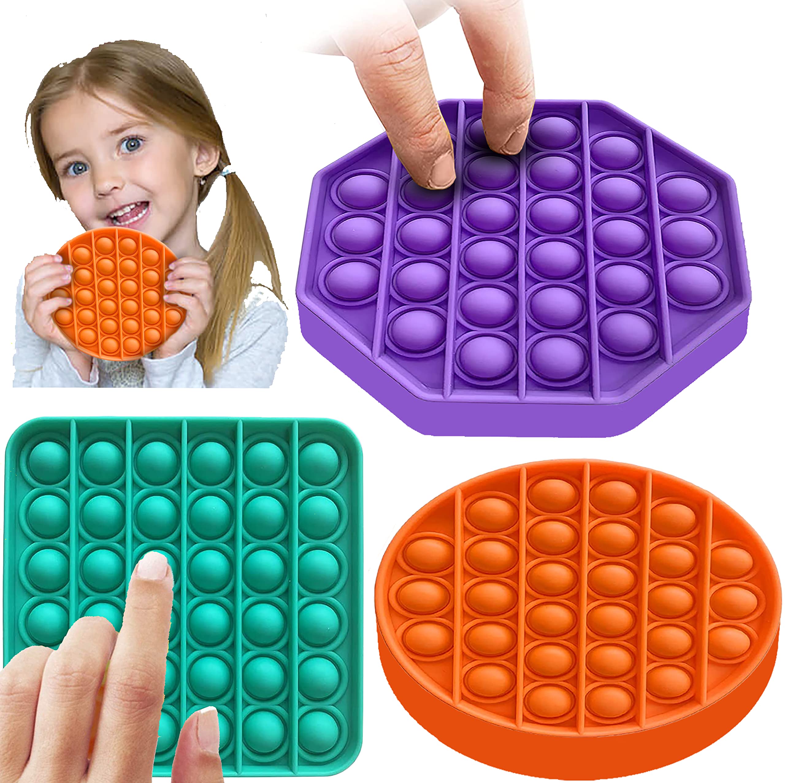 Iye Win® 3 Pack Pop Its Fidget Toys | Poppet Fidget Sensory Toy Helps Relieve Stress and Anxiety in Kids and Teens | Autism Special Needs Fidget Poppers Toy for Boys and Girls (Green, Purple, Orange)