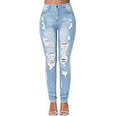 KDF Women's High Waisted Jeans for Women Distressed Ripped Jeans Slim Fit Butt Lifting Skinny Stretch Jeans Denim Pants