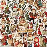 100 Pcs Christmas Stickers Non-Repeating Retro Santa Claus Stickers Christmas Decoration,Waterproof Holiday Sticker for Scrapbook,Cards,Junk Journals, Laptop,Water Bottles (Santa 100 Pcs)