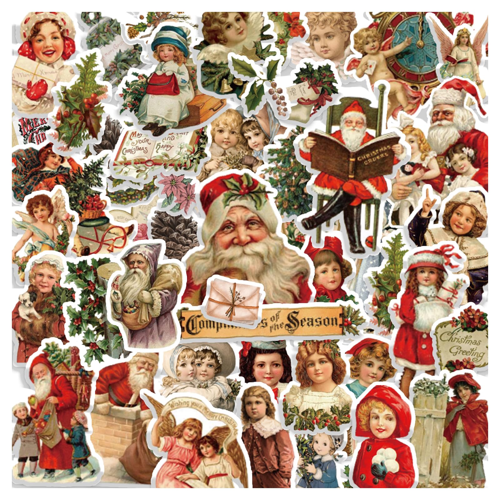 Photo 1 of 100 Pcs Christmas Stickers Non-Repeating Retro Santa Claus Stickers Christmas Decoration,Waterproof Holiday Sticker for Scrapbook,Cards,Junk Journals, Laptop,Water Bottles (Santa 100 Pcs)