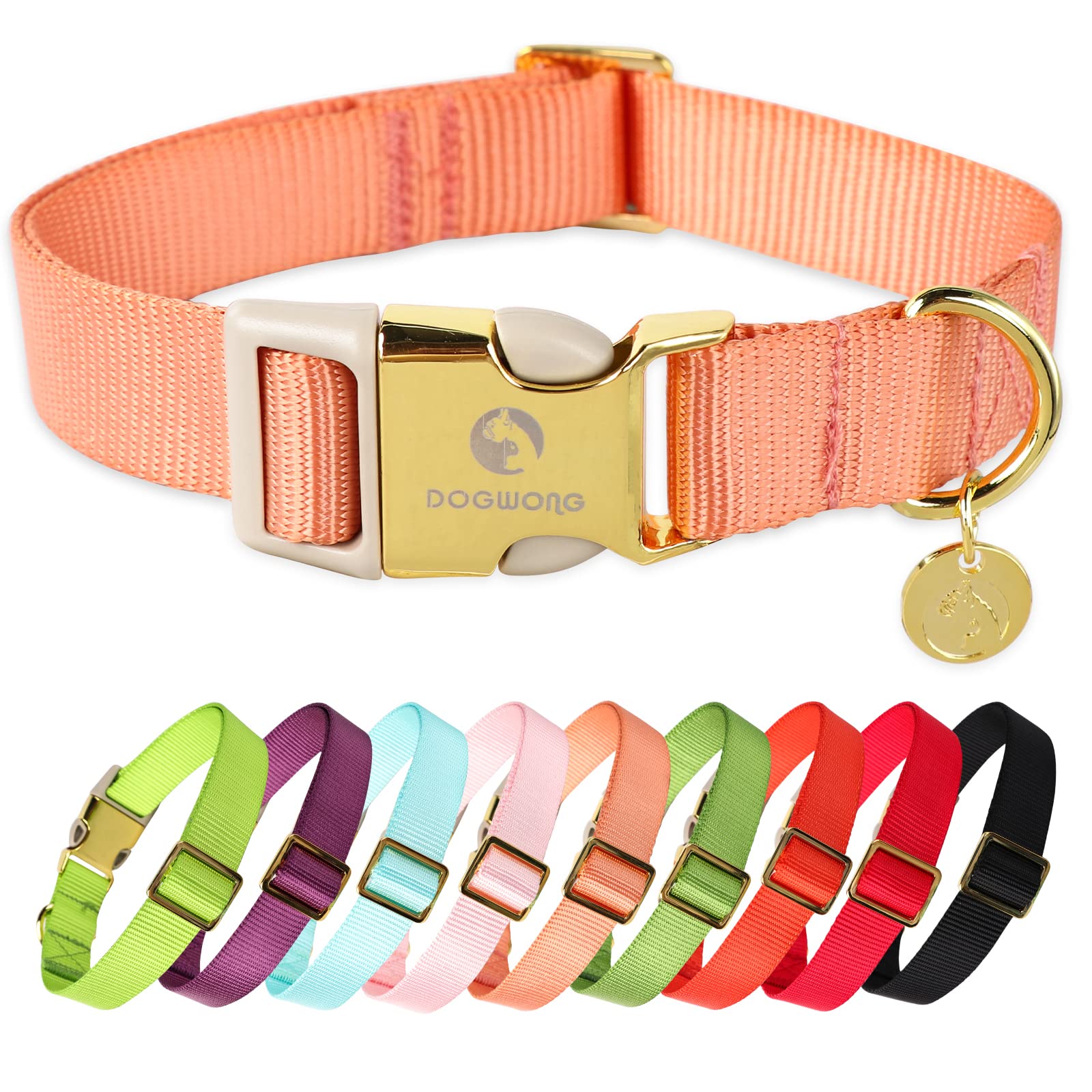 DOGWONG Nylon Dog Collar, Orange Pet Collar Durable Adjustable Cute Dog Collar for Small Dogs, S (25.5cm-40.6cm)