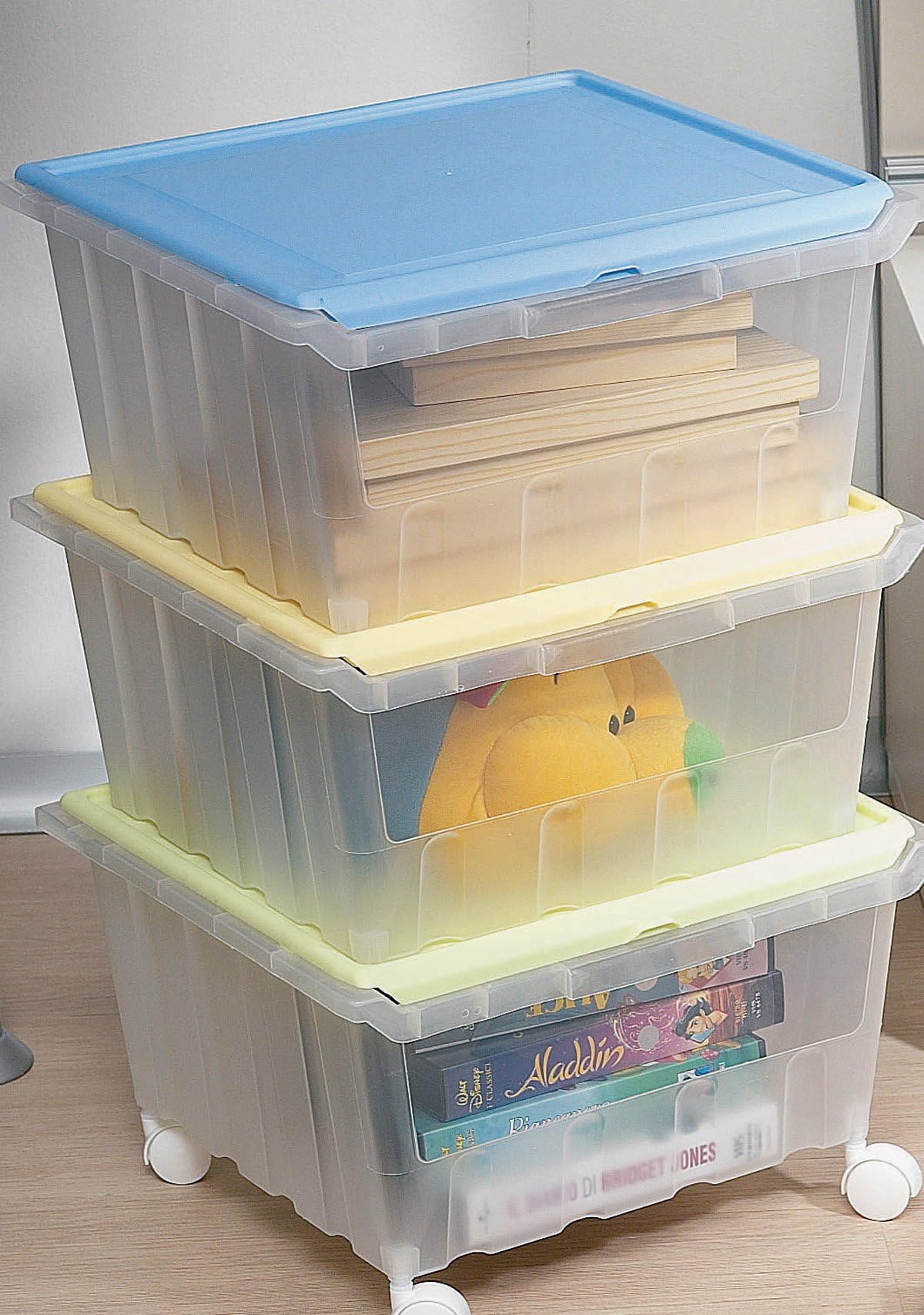 Plastmeccanica Three Stackable See Through Storage Bins with Hinged Lids