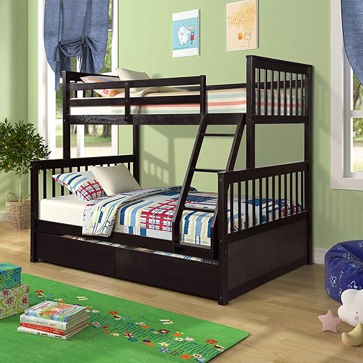 Amazon Com Wood Bunkbeds Twin Over Full Bunk Bed With 2 Storage