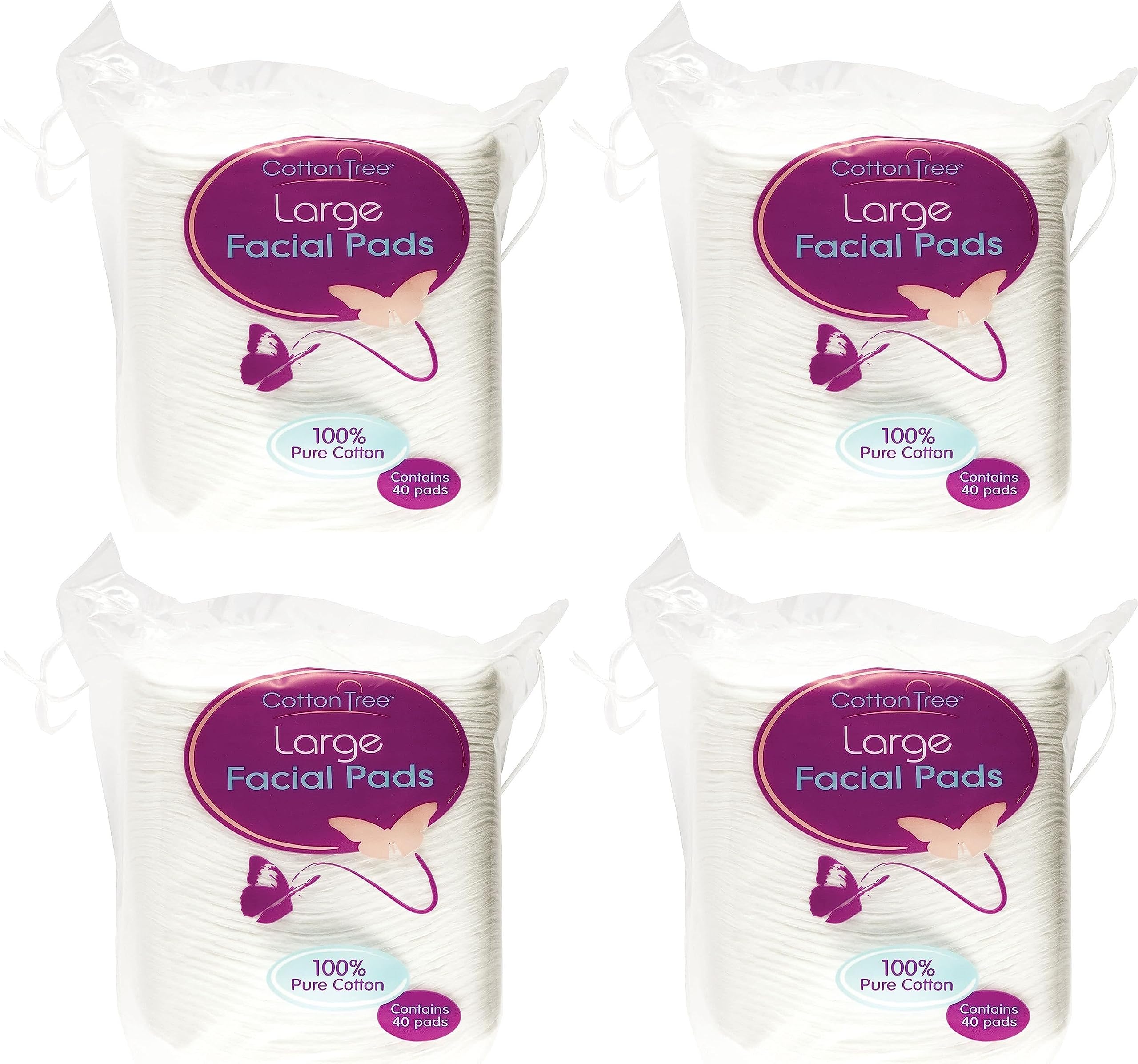 Happy Bees Bundle Cotton Tree Large Oval Cotton Wool Pads 40 per Pack (4 Pack) White