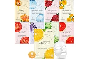 KONEUK 9 Pack Collagen Face Masks Skincare for Women, Hydrating Sheet Face Masks Suitable for All Skin Types, Bulk Facial Masks for Women Skin Care, Face Mask Gifts Set for Spa Party