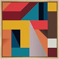 SIGNWIN Framed Canvas Wall Art Red, Yellow, Orange, Blue and Green Color Blocks and Triangles Geometric Shapes Illustrations Pop Art Modern Colorful for Living Room, Bedroom, Office - 16