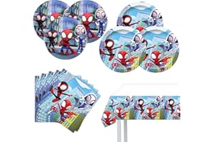 EAZYCO Spidey and His Amazing Friends Birthday Decorations, 20 Plates, 20 Napkins and 1 Tablecover for Spidey and His Amazing Friends Birthday Party Supplies, Spidey Theme Party Decorations