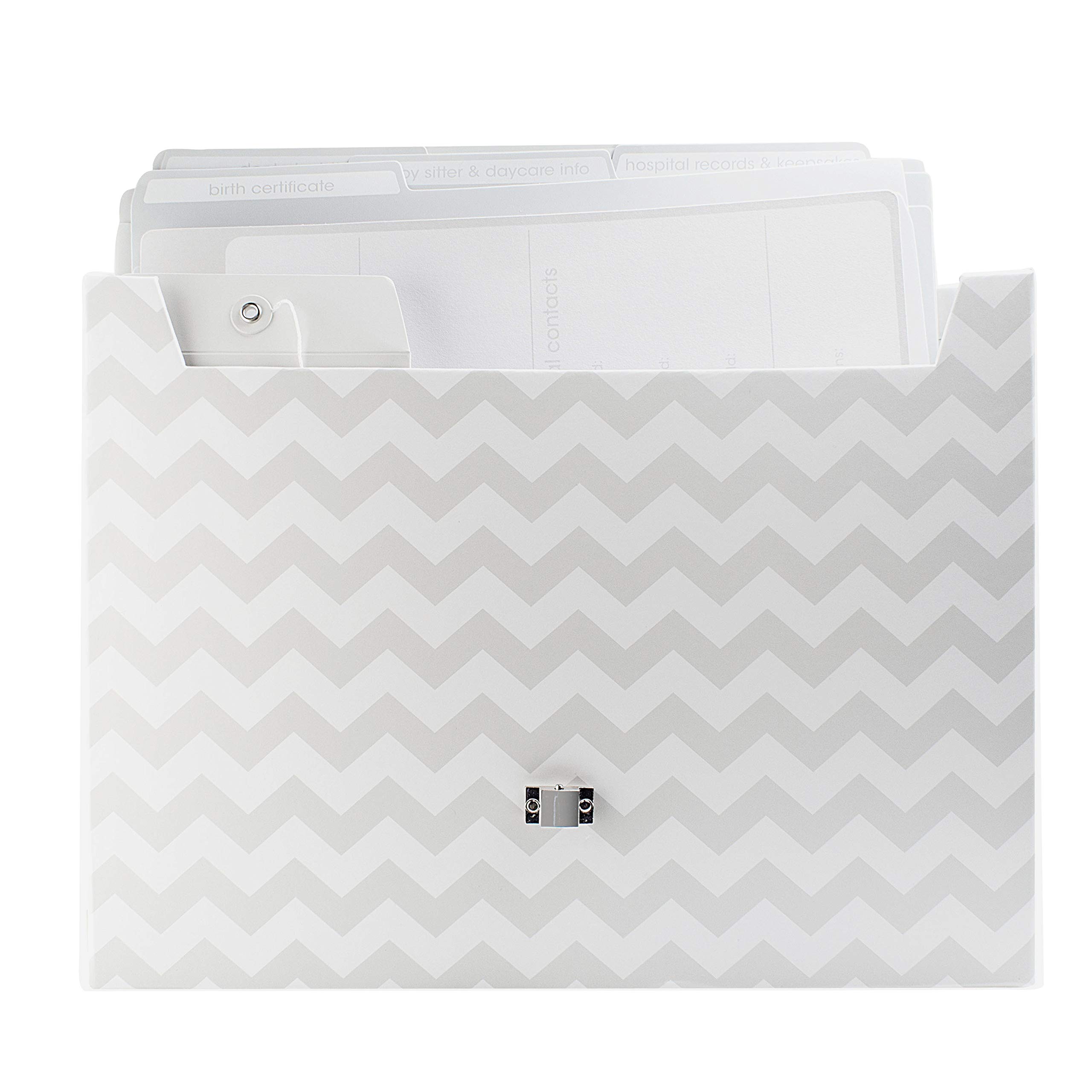 Pearhead Baby Briefcase and Document Organizer, All In One Expanding File Folder, Baby's Paperwork and Records, Newborn Keepsake and Memory Box with Labels, Baby Girl or Baby Boy Gift, Gray Chevron