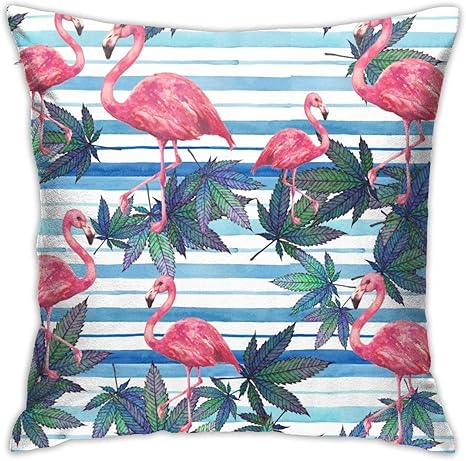 Amazon スローピローカバーカスタムピンクフラミンゴクリップアートスタイルスローピロー寝具 リビングルーム ソファ用の豪華なスローピローケース18 X18インチピンクフラミンゴと雑草ビーチデザイン 枕カバー ピローケース オンライン通販