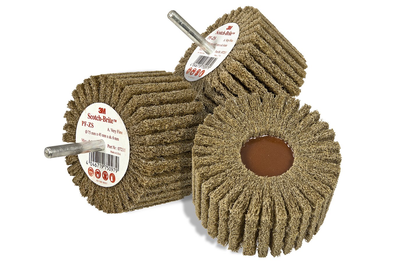 3M Scotch-Brite PF-ZS Type A 75 x 45 x 6mm Shaft Mounted Cut and Polish Flap Brush