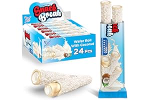 Snack Break Coconut Wafer Rolls, Rolled Wafer Cookies, Coconut Coated Delicious Snack, Individually Wrapped, Crunchy Sticks for On-the-Go, Coffee, Tea, Pack of 24