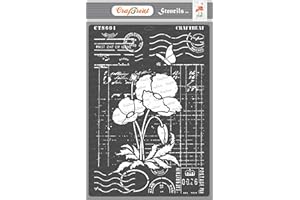 CrafTreat Poppy Stencils for Painting on Wood and Fabric- Ledger Poppy - Size: A4 (8.3 x 11.7 Inch) - Reusable DIY Art and Craft Stencils for Mixed Media Art - Poppy Stencils for Painting on Wood