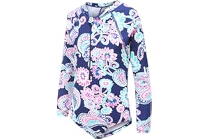 Moon Tree Girls One Piece Swimsuits Long Sleeve Rash Guard Zipper Front Bathing Suit UPF 50+