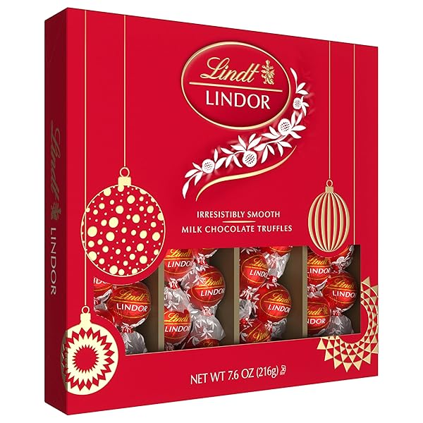 HOLIDAY LINDOR MILK MODERN GIFT BOX, ASSORTED CHOCOLATE CANDY WITH SMOOTH, MELTING TRUFFLE CENTER, 7.6 OZ.