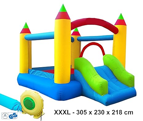 XXXL Super Castle Hüpfburg Bogen Komplett-Set Outdoor aufblasbar bunt 305x230x218cm TÜV/GS Gebläse 250 Watt Tragetasche große